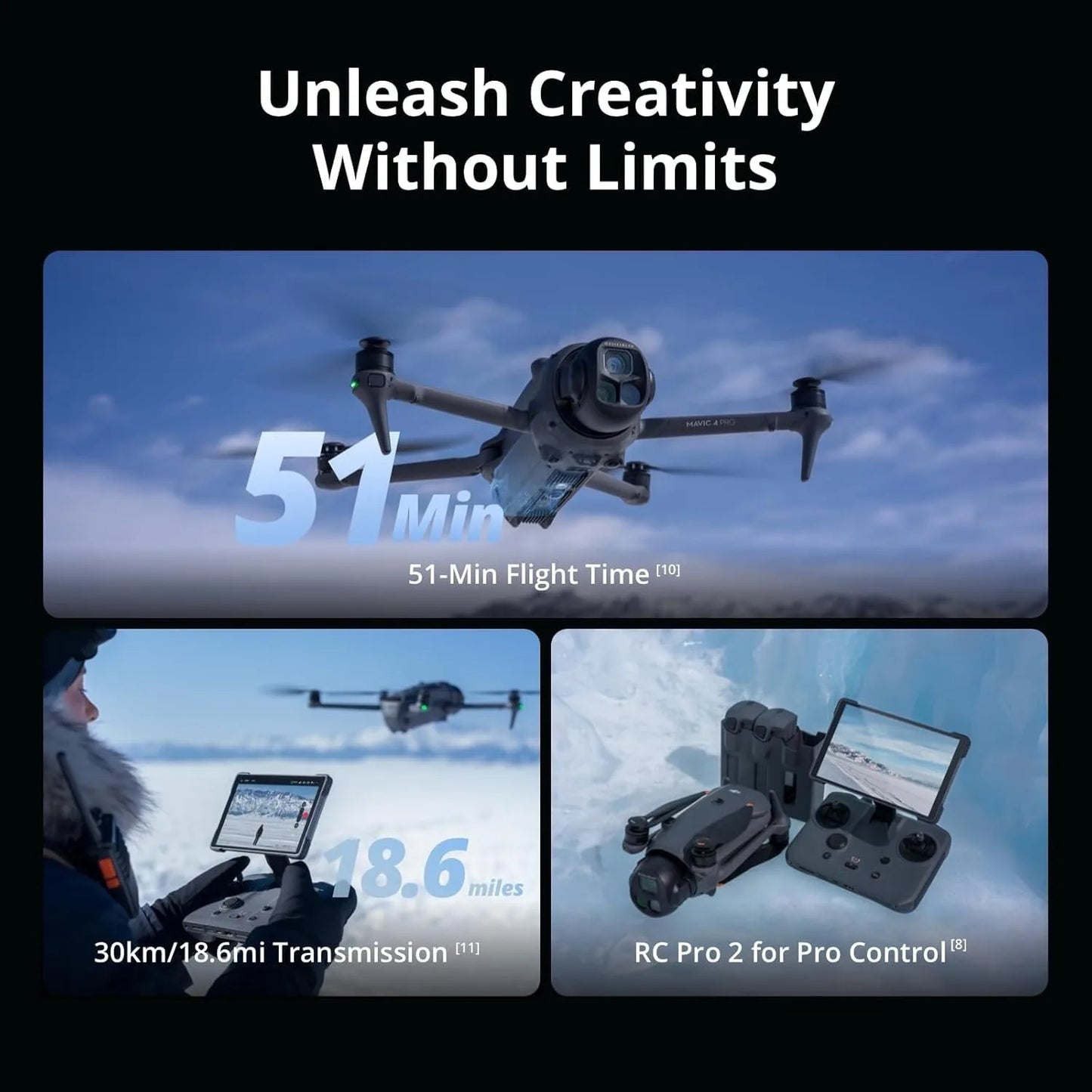 DJI Mavic 4 Pro Fly More Combo( RC 2), Flagship Tri-Camera Drone with 100MP 4/3 CMOS Hasselblad Camera, for Professionals, 30km/18.6mi Video Transmission, 51-Min Max Flight Time