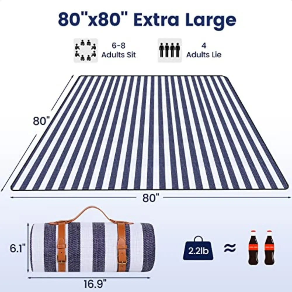 Extra Large 80" X 80" Picnic Blanket Waterproof And Foldable Beach Blanket for Outdoor Picnics And Beach Days