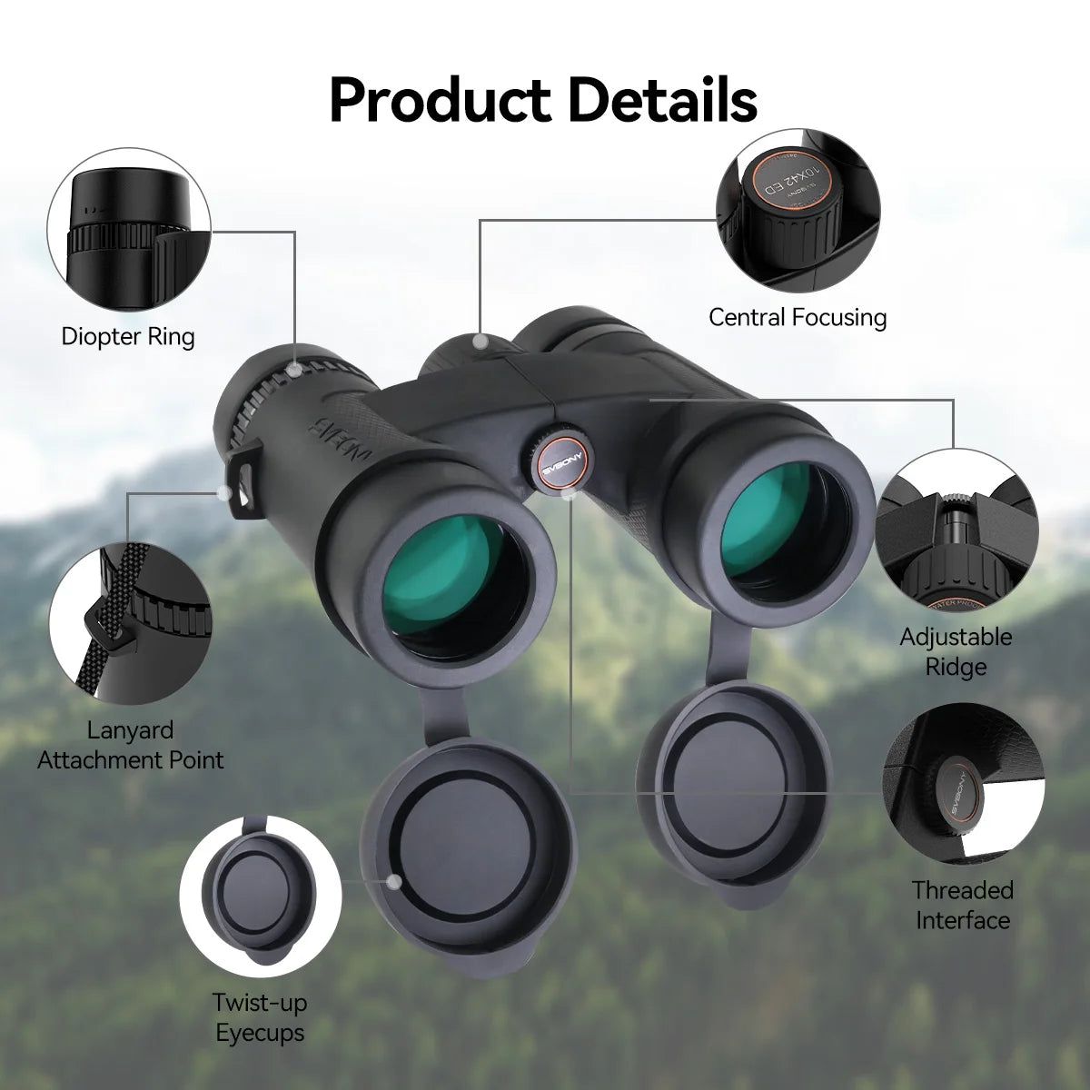 Svbony SV202 Upgraded ED Binoculars 8x32/8x42/10x42 Wide Field of View IPX7 Waterproof Fogproof Bak4 Prism for Bird Watching