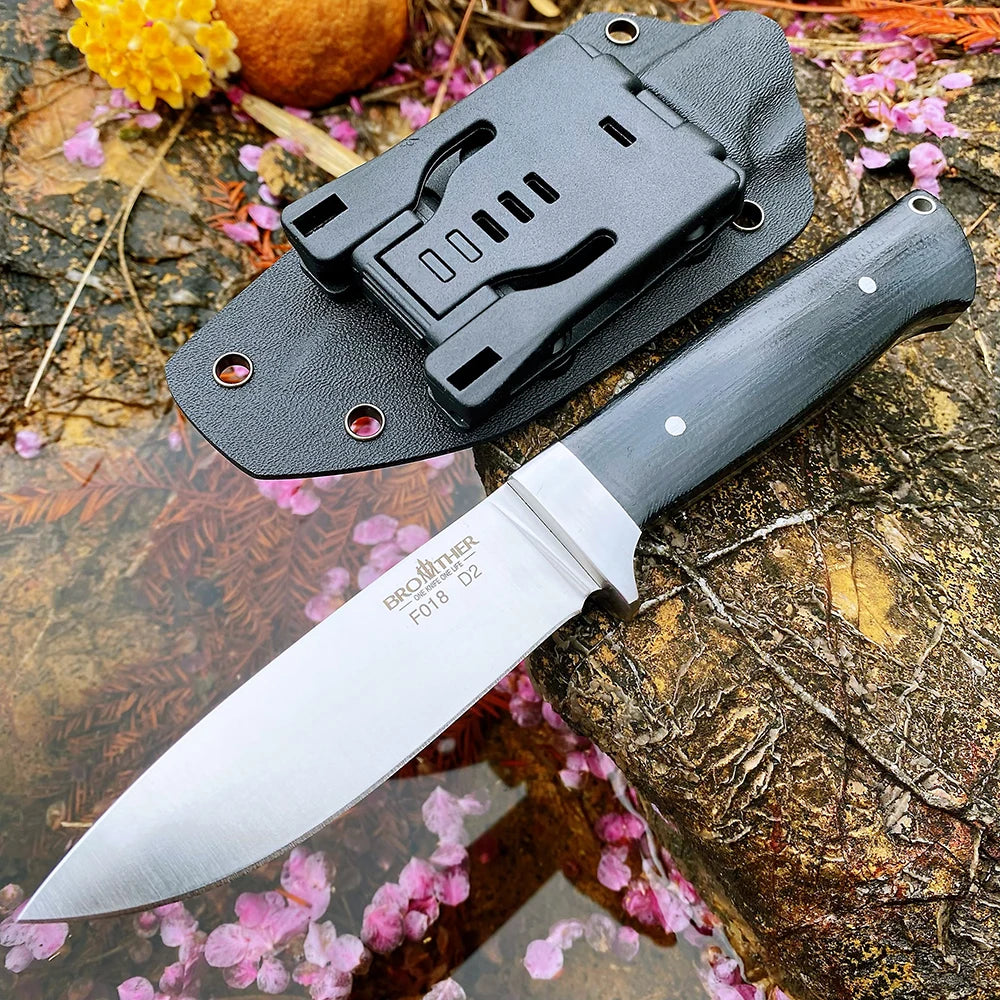 Brother Knife F018 Bushcarft D2 Hunting Knives Stone Wash Micarta Grips Sharp Fixed Blade Fishing Outdoor Knife