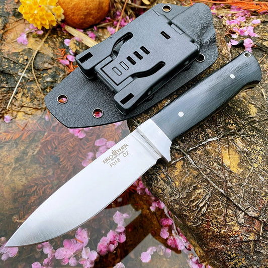 Brother Knife F018 Bushcarft D2 Hunting Knives Stone Wash Micarta Grips Sharp Fixed Blade Fishing Outdoor Knife
