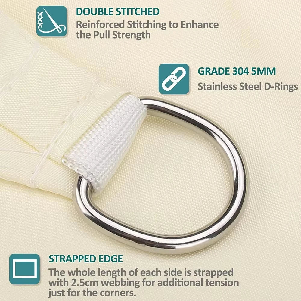 Waterproof Sun Shade Sail UV Block Canopy for Patio Garden Backyard Outdoor with D-Rings