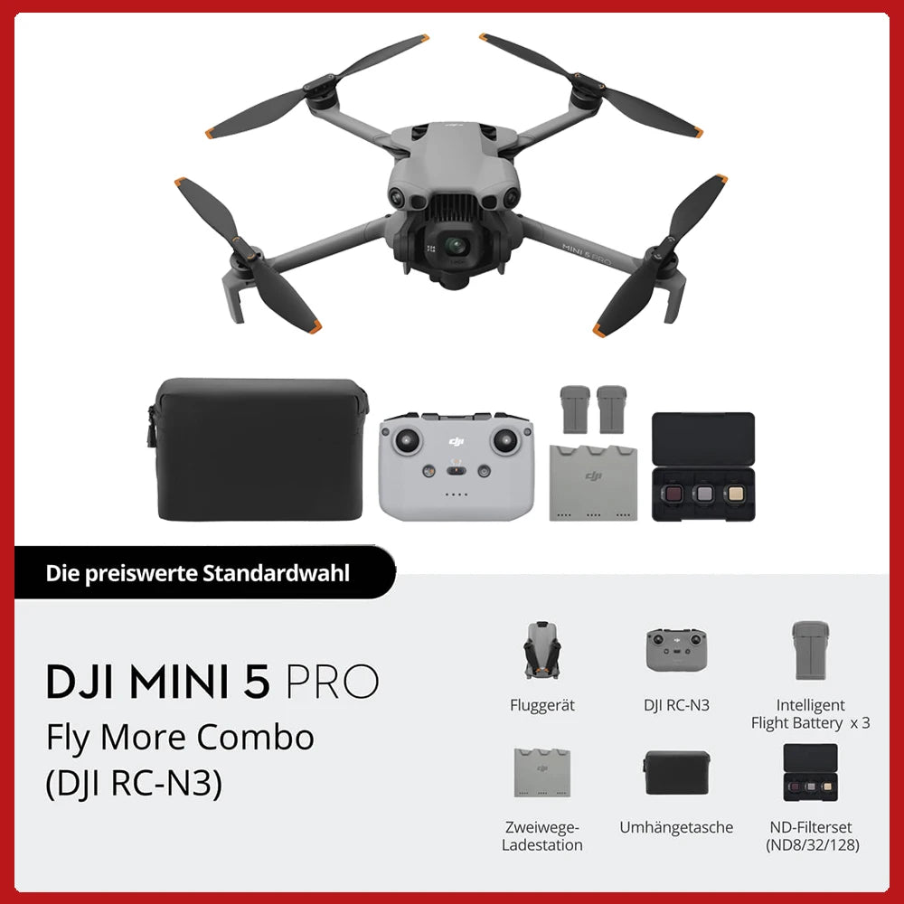 DJI Mini 5 Pro Camera Drones ActiveTrack 360° Ultra-Light Foldable with 1-Inch CMOS 4K Camera Drone Omnidirectional Obstacle Sensing 225° Gimbal 20km Transmission With Mini 5 Pro Accessories for Beginners