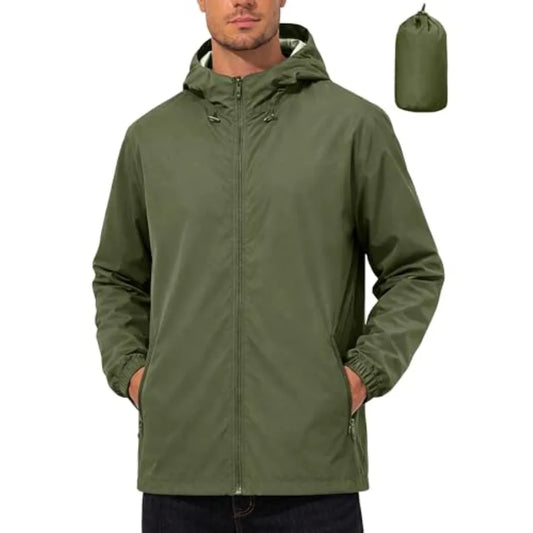 UIQUR Mens Rain Jacket Lightweight Windbreaker Waterproof Raincoat Cycling Running Hiking Gear Hood Packable