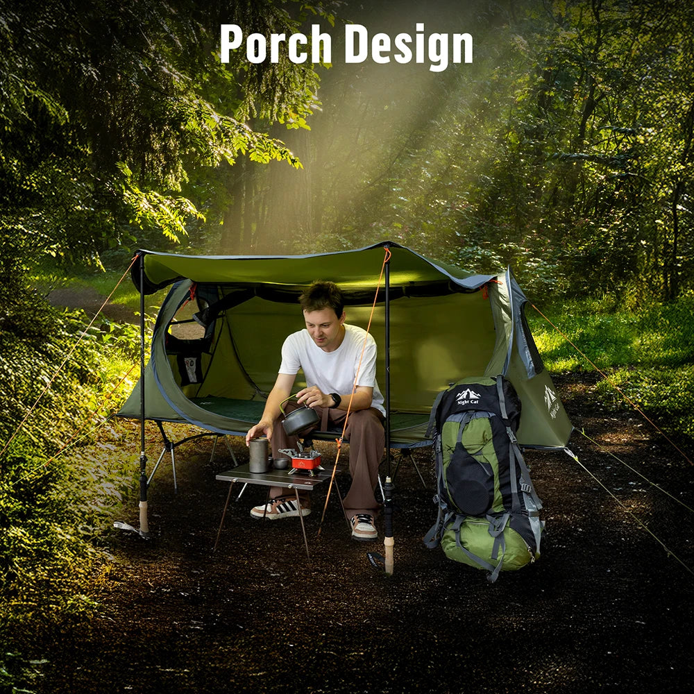 Night Cat Pop-up Camping Tent: 1 Person Tent Waterproof Instant Easy Setup Tunnel Tent Fits for Camping Cot (Excluded)
