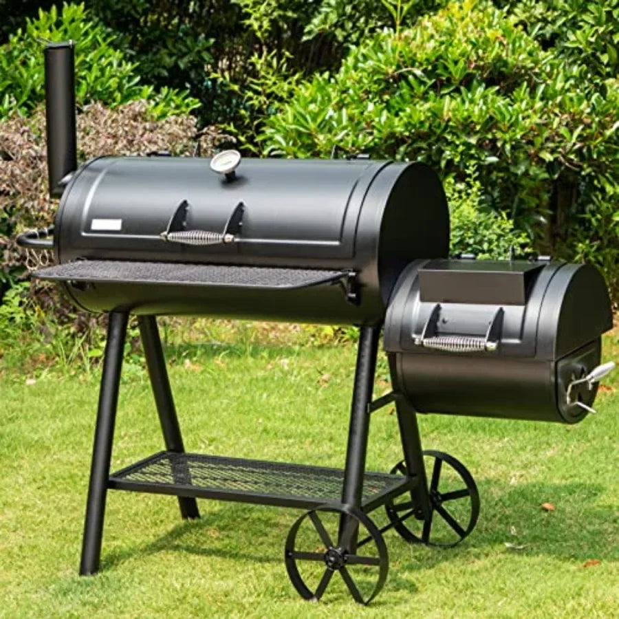 Heavy-Duty Charcoal Outdoor Smoker Grill, Extra Large Offset Smoker, Black Steel, Dual-Function BBQ Grill Smoker Combo for Pati