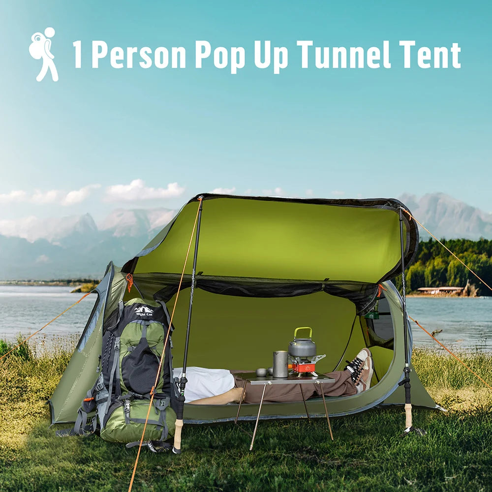 Night Cat Pop-up Camping Tent: 1 Person Tent Waterproof Instant Easy Setup Tunnel Tent Fits for Camping Cot (Excluded)
