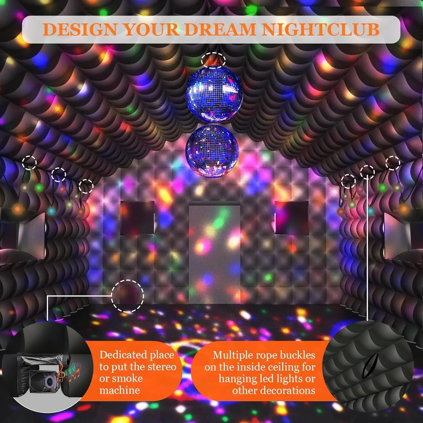 20ft Inflatable Nightclub Tent with 2 Doors and Logo Area Large Black Inflatable Party Club Tent for Birthday Backyard Wedding