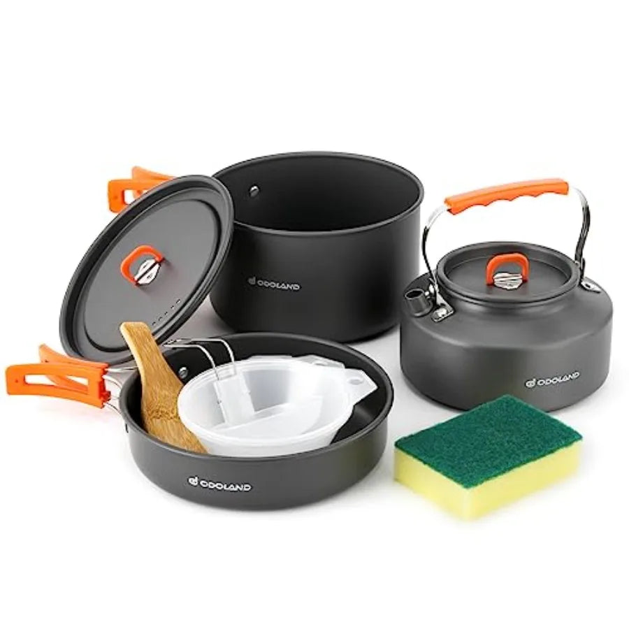10pcs Camping Cookware Camping Pots and Pans Set with Kettle Plastic Bowls and Soup Spoon for Camping, Backpacking, Outdoor Coo