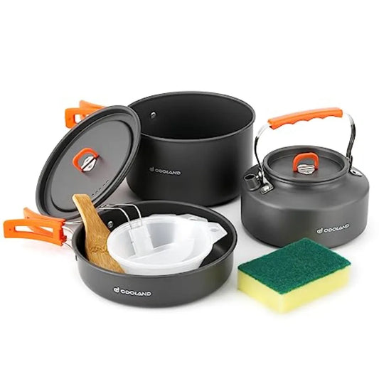 10pcs Camping Cookware Camping Pots and Pans Set with Kettle Plastic Bowls and Soup Spoon for Camping, Backpacking, Outdoor Coo