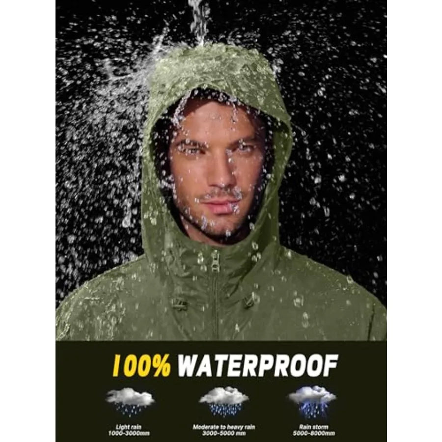 UIQUR Mens Rain Jacket Lightweight Windbreaker Waterproof Raincoat Cycling Running Hiking Gear Hood Packable