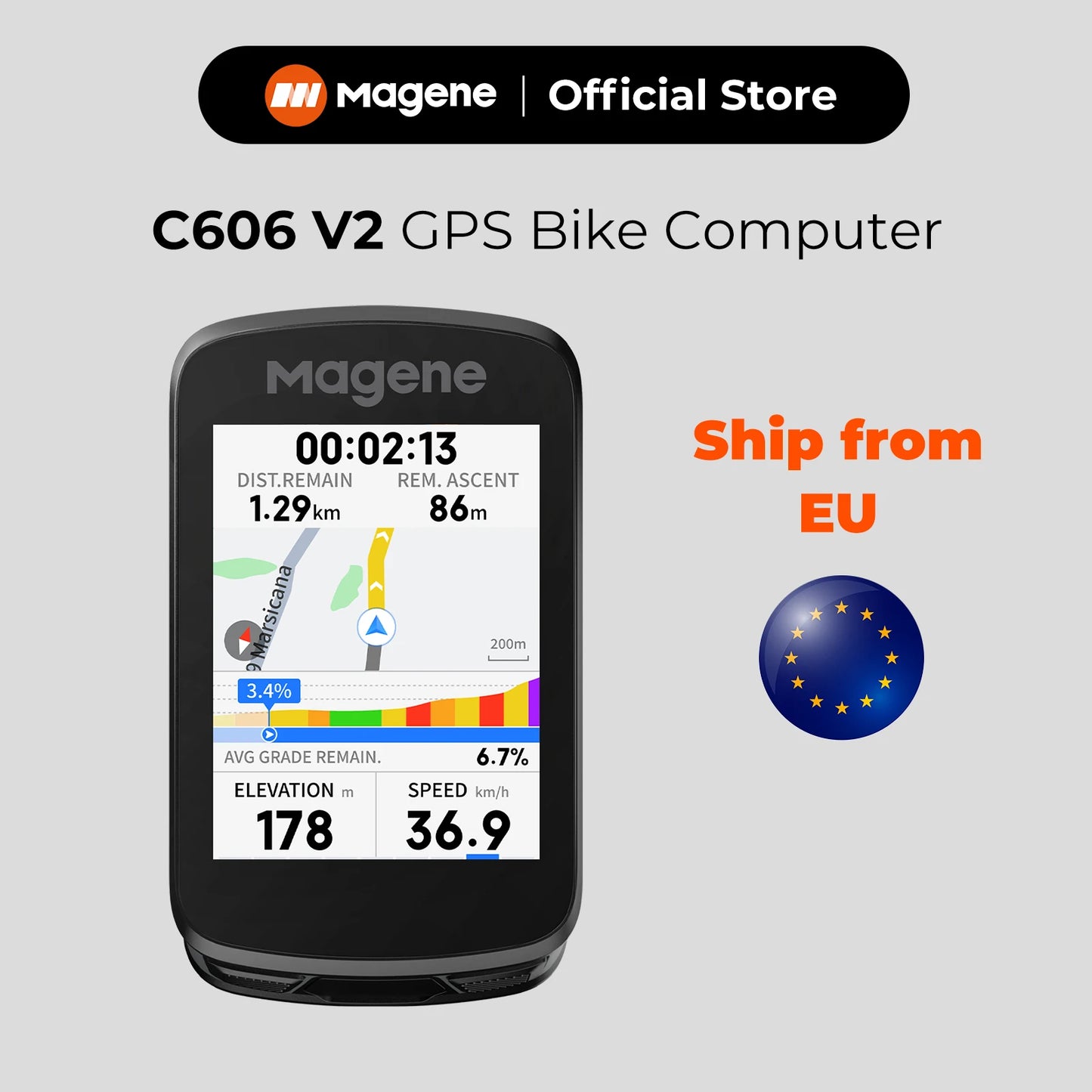 Magene C606V2 GPS Bike Computer Navigation Speedometer Bicycle Odometer Wi-Fi Offline Route Indoor Training 13 Language ClimbPro