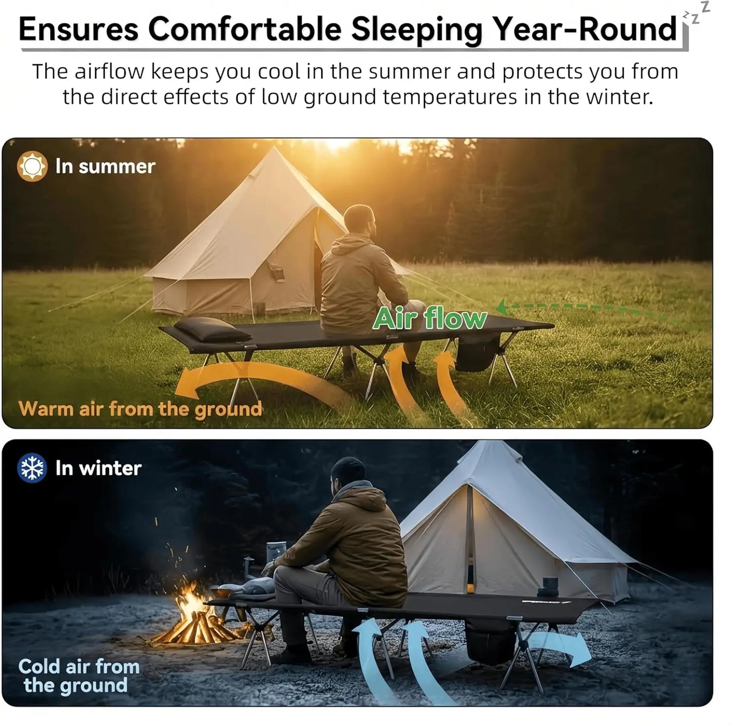 Camping Cot for Adults, Height Adjustable Sleeping Cot, Supports 300 lbs, Lightweight Compact