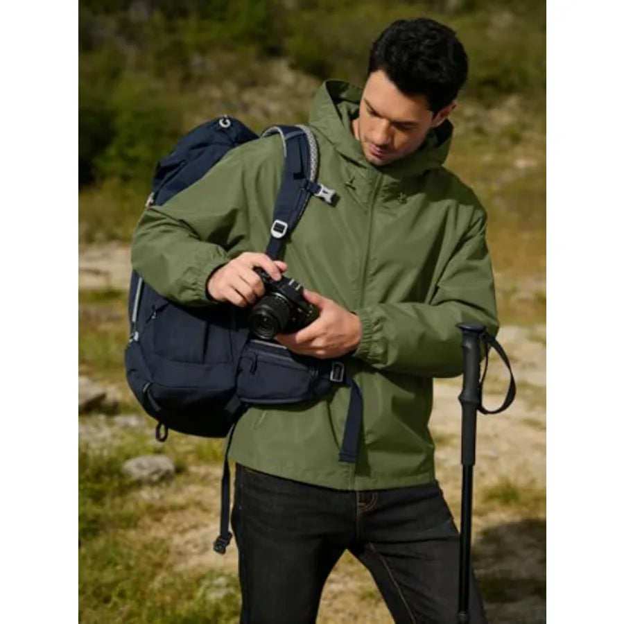 UIQUR Mens Rain Jacket Lightweight Windbreaker Waterproof Raincoat Cycling Running Hiking Gear Hood Packable