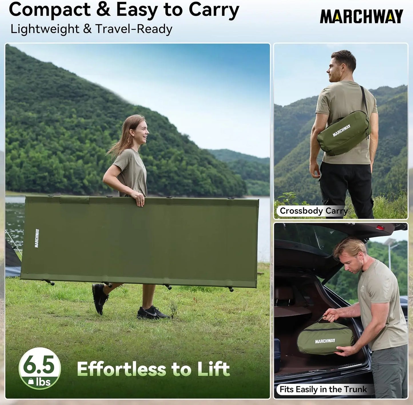 Lightweight Folding Camping Cot Bed with Lever Lock, Easy Setup Portable for Outdoor Travel, Hunting, Hiking, Motorcycling, Support 330 Lbs