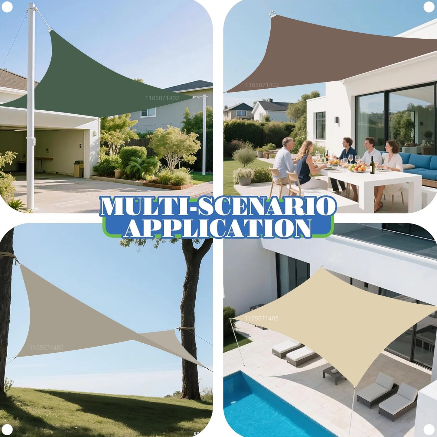 Waterproof Sun Shade Sail UV Block Canopy for Patio Garden Backyard Outdoor with D-Rings