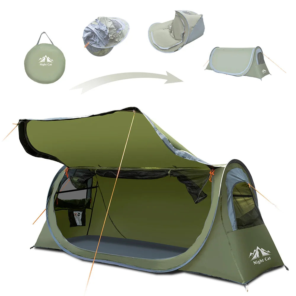 Night Cat Pop-up Camping Tent: 1 Person Tent Waterproof Instant Easy Setup Tunnel Tent Fits for Camping Cot (Excluded)