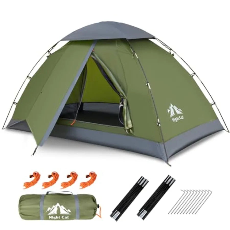Backpacking tent for 1-2 persons, nylon fabric, olive green, quick-clip setup and heavy rainproof design