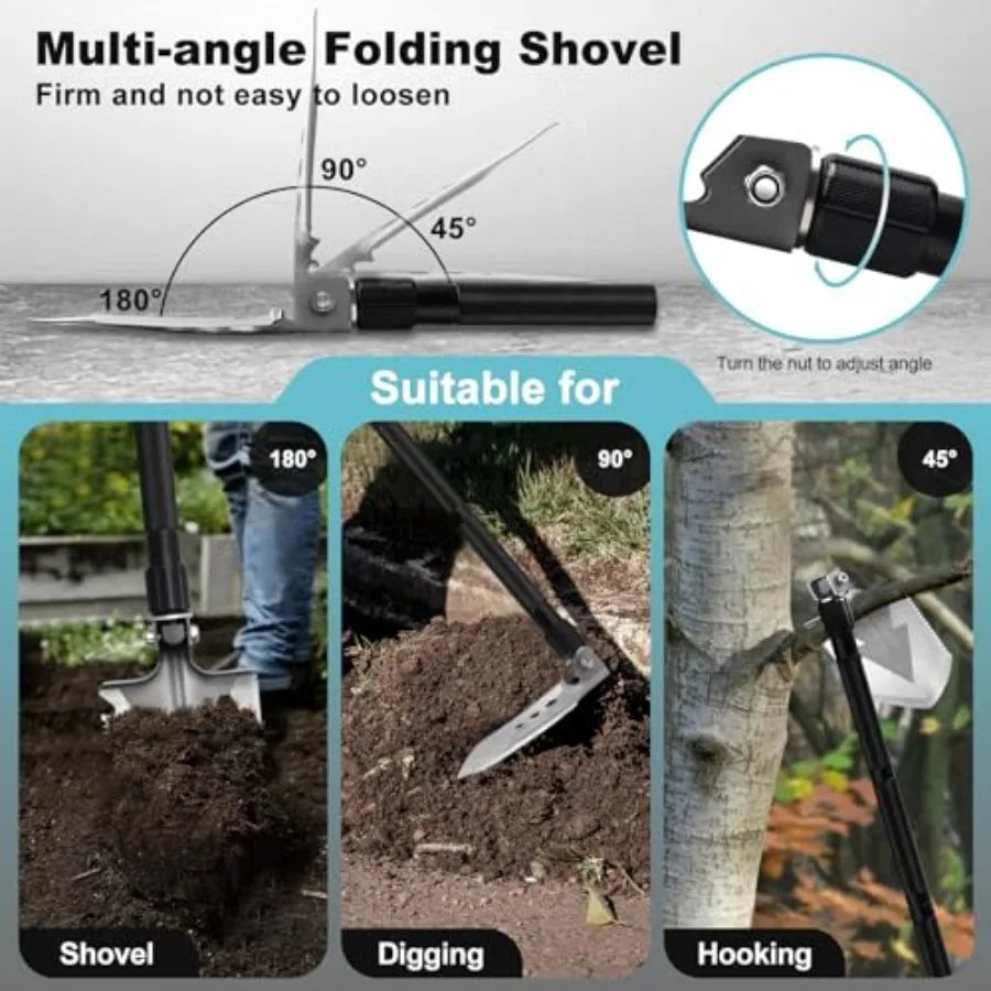 20 in 1 Multitool Survival kit Camping Shovel Military Axe 55" Trekking Pole Foldable Spade with Portable Bag and Hatchet for C