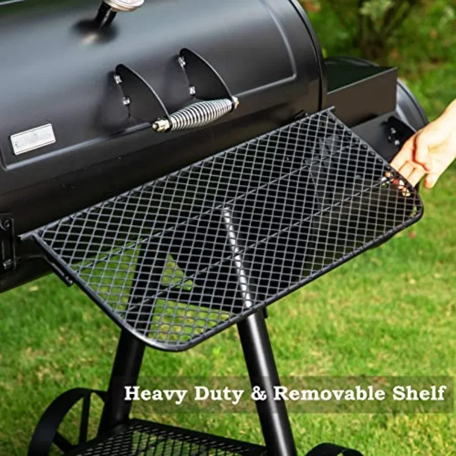 Heavy-Duty Charcoal Outdoor Smoker Grill, Extra Large Offset Smoker, Black Steel, Dual-Function BBQ Grill Smoker Combo for Pati
