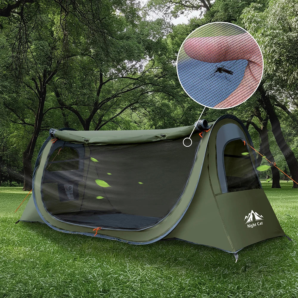 Night Cat Pop-up Camping Tent: 1 Person Tent Waterproof Instant Easy Setup Tunnel Tent Fits for Camping Cot (Excluded)