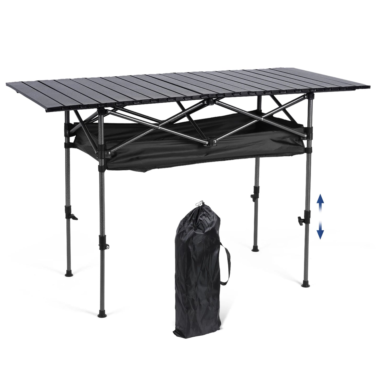 Outdoor Folding Table Lightweight Camping Lifting Table Adjustable Roll-Up Rectangular Table for Picnic Camping Trip Beach BBQ