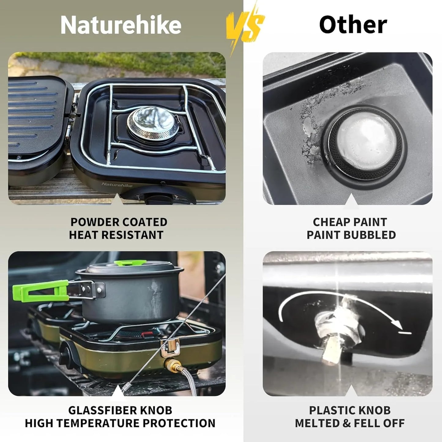 Naturehike Camping Stove 2 Burner Portable High Firepower Folding Camping Gas Burner with Griddle Outdoor Picnic Cooking Set Gas Stove