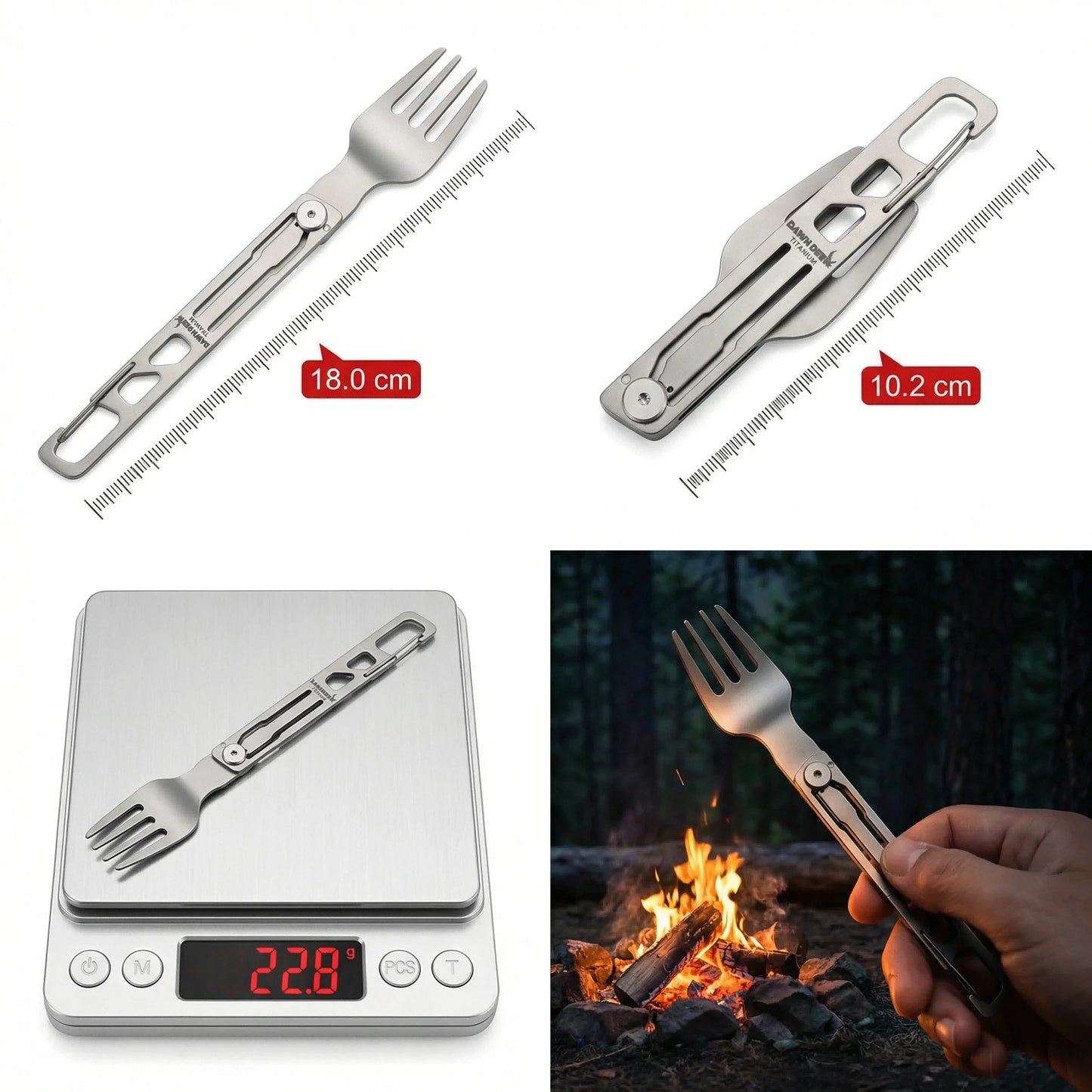 Titanium Folding Spoon and Fork for Camping, Multifunctional combination tableware - Lightweight, Durable Travel Utensil  - EDC