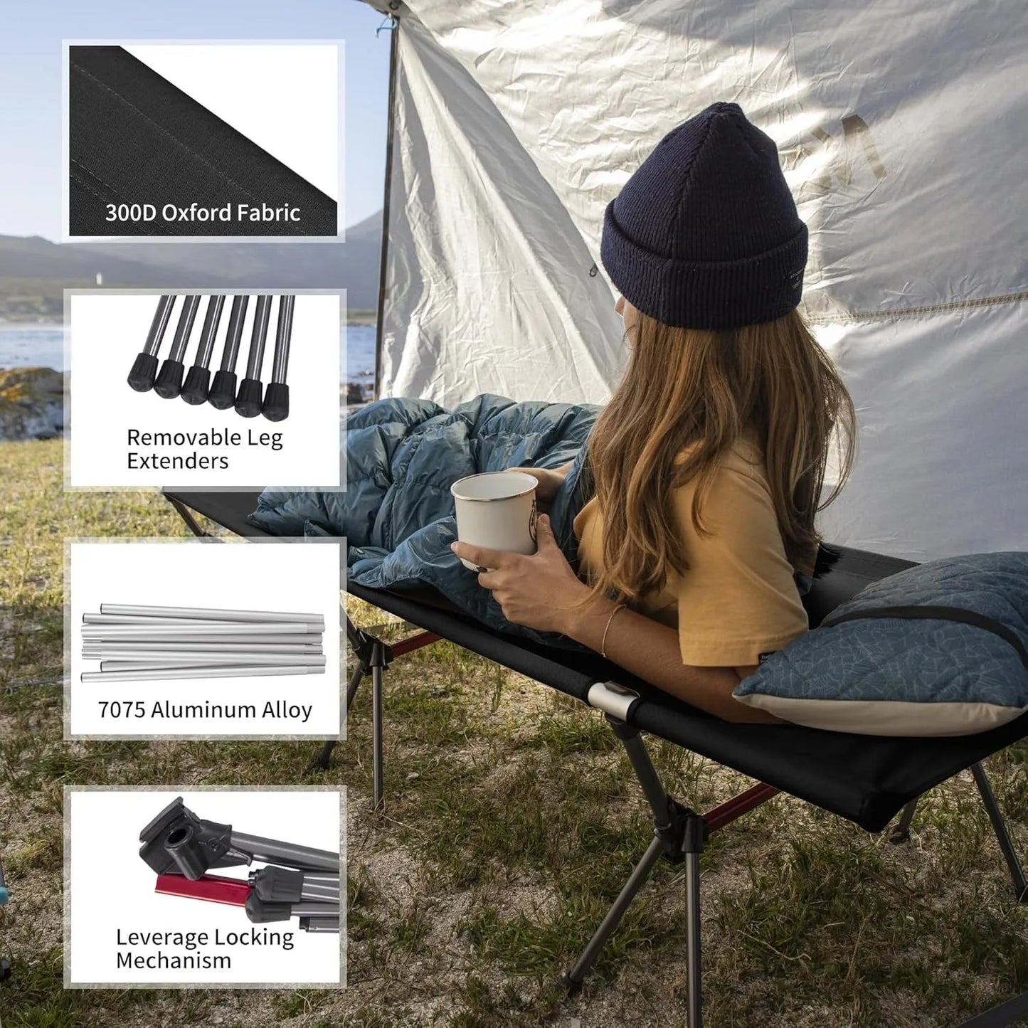 Naturehike Folding Camping Cot Height Adjustable Ultralight Backpacking Cot Portable Outdoor Travel Camping Bed Tent Bed
