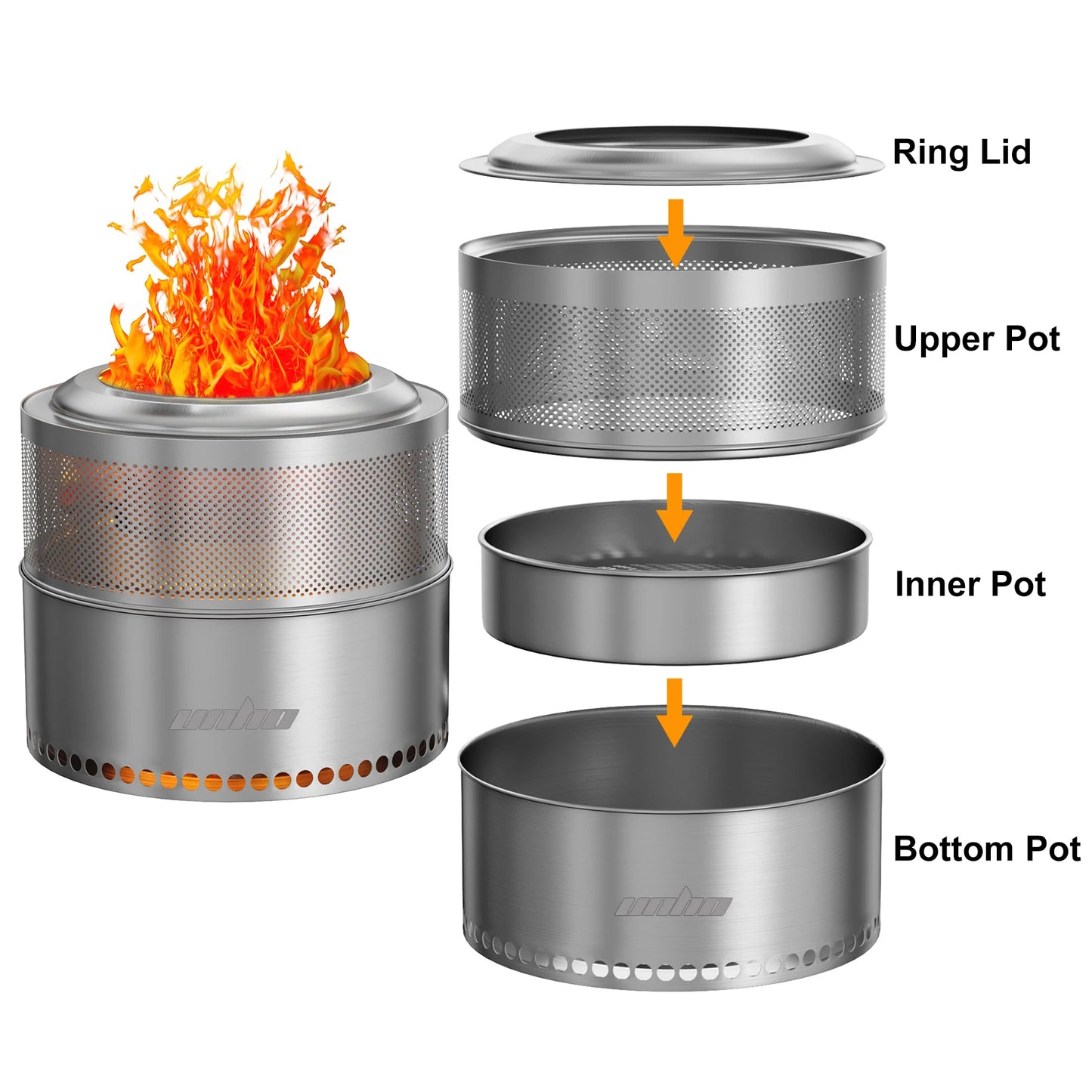 Wood Burning Firepit,Large Stainless Steel Smokeless Fire Pit with Carry Bag,Outdoor Camping Firewood Burner Stove
