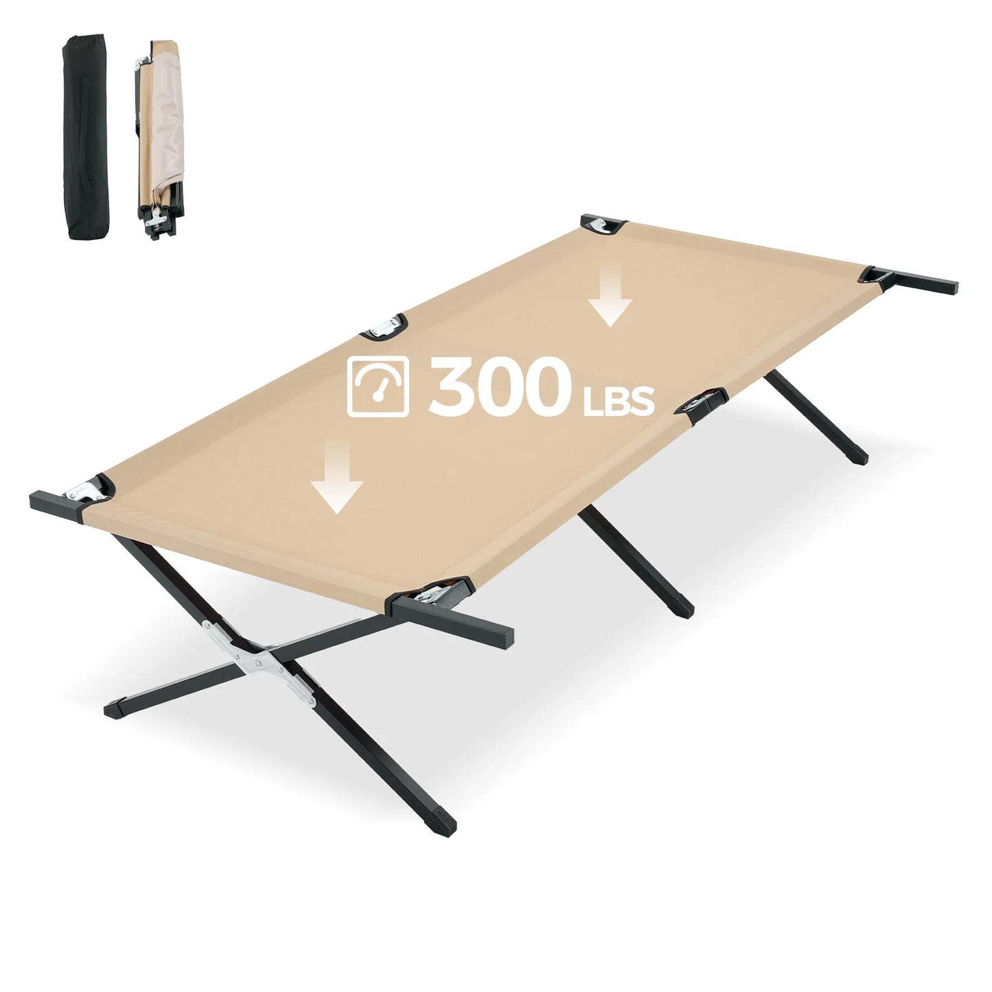 JHK Portable Folding Camping Marching Bed 300 LBS Capacity Collapsible Camping Cot Lounge Chair 73' X 36' Sleeping Cot Sturdy Frame for Outdoor Makeshift Bed