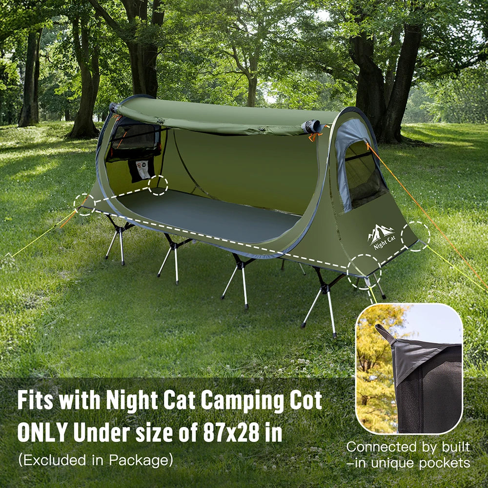 Night Cat Pop-up Camping Tent: 1 Person Tent Waterproof Instant Easy Setup Tunnel Tent Fits for Camping Cot (Excluded)