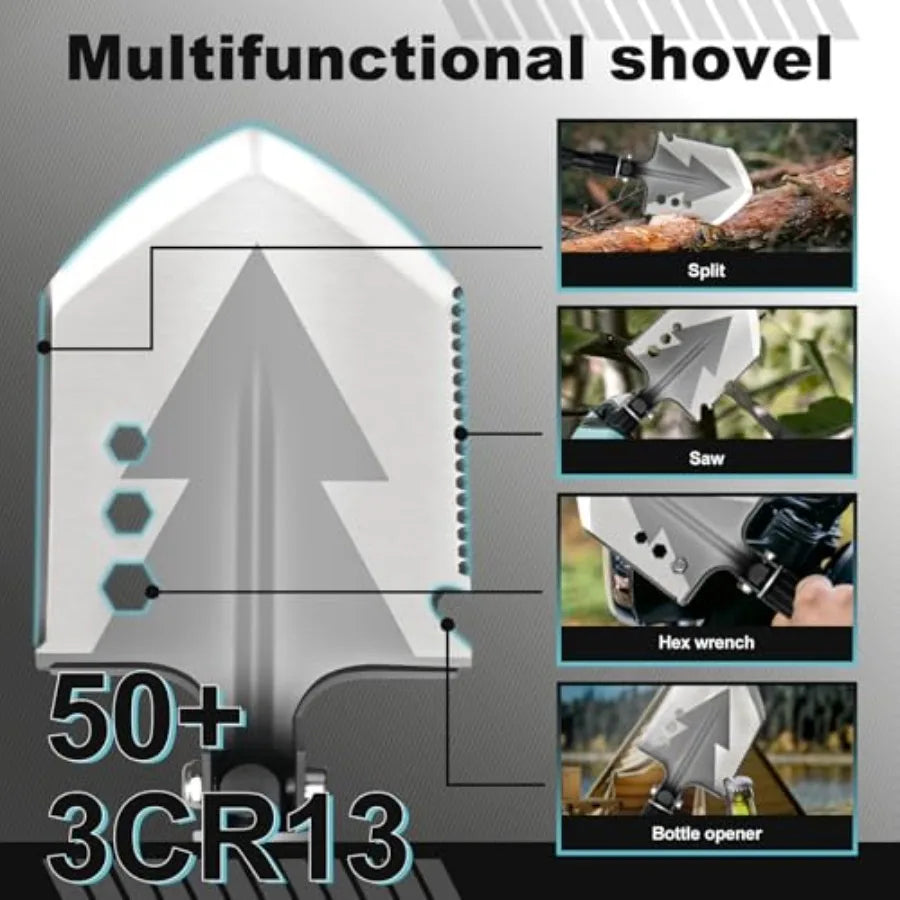 20 in 1 Multitool Survival kit Camping Shovel Military Axe 55" Trekking Pole Foldable Spade with Portable Bag and Hatchet for C