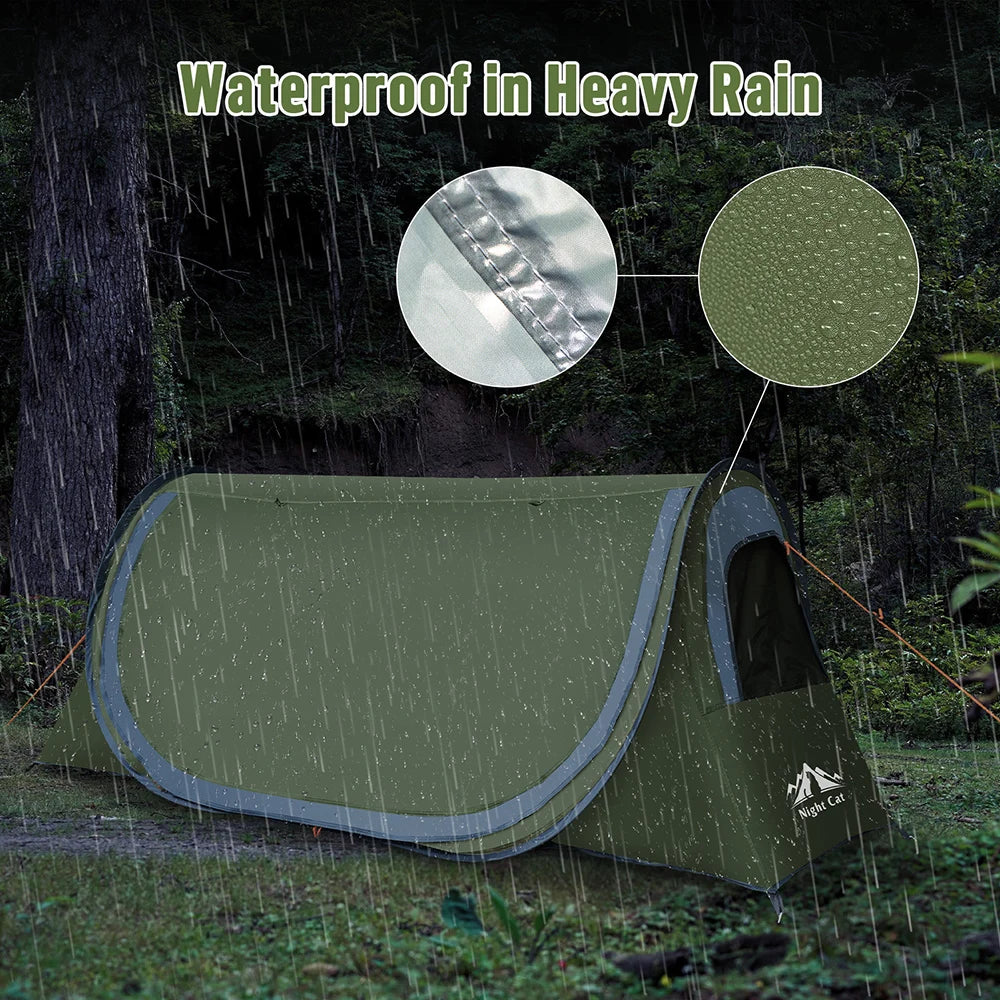 Night Cat Pop-up Camping Tent: 1 Person Tent Waterproof Instant Easy Setup Tunnel Tent Fits for Camping Cot (Excluded)