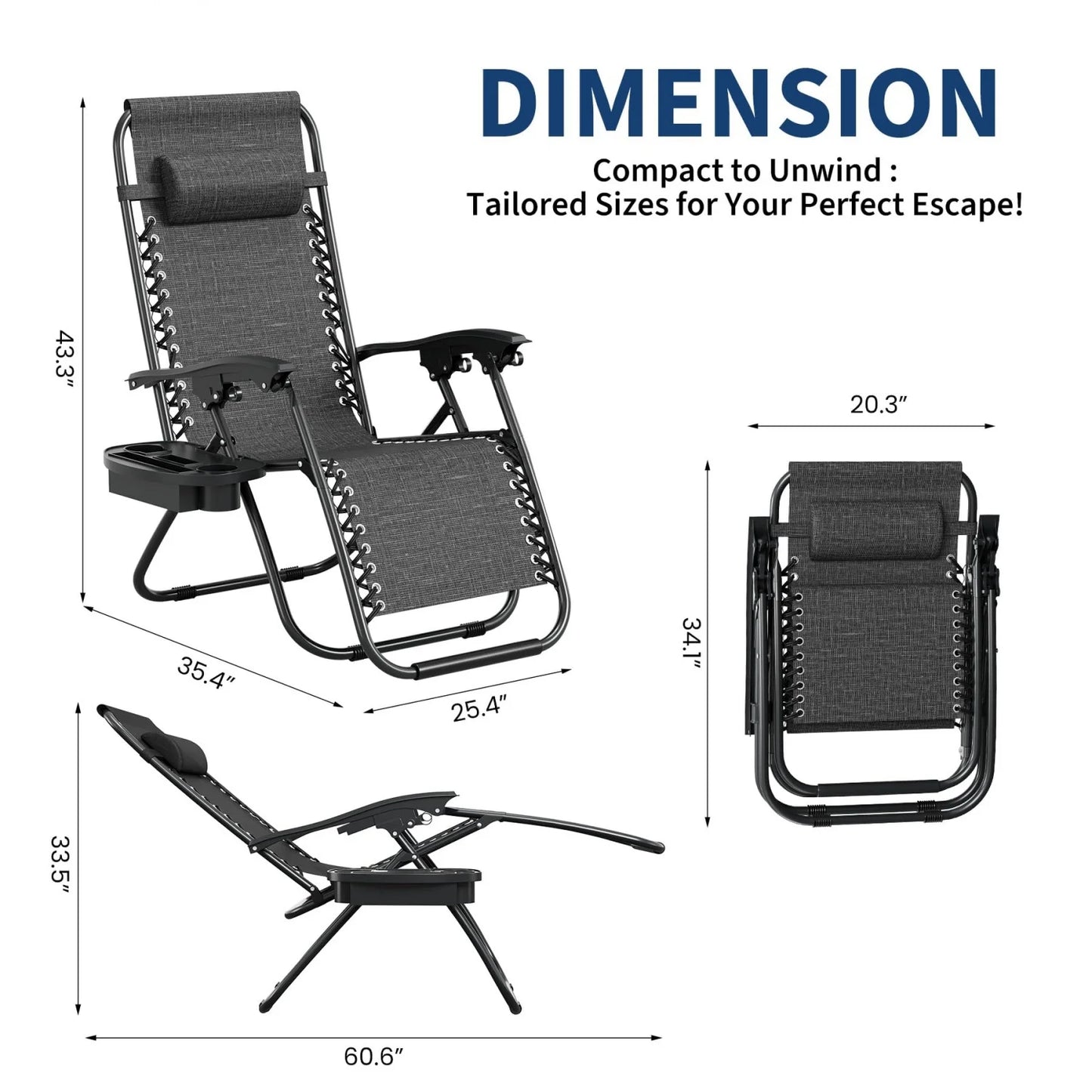 2 Pack Zero Gravity Chair with Cup Holder Tray and Pillow  – Patio Lounge Chair, Adjustable Reclining Chair, Portable Folding Outdoor Camping Chairs for Deck, Beach, Yard, Garden