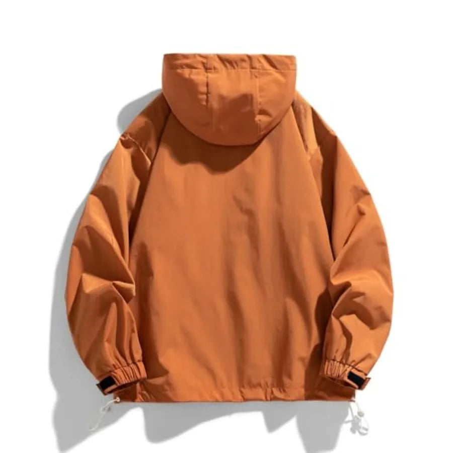 Men's Spring and Autumn pullover jacket with casual patchwork hooded drawstring jacket