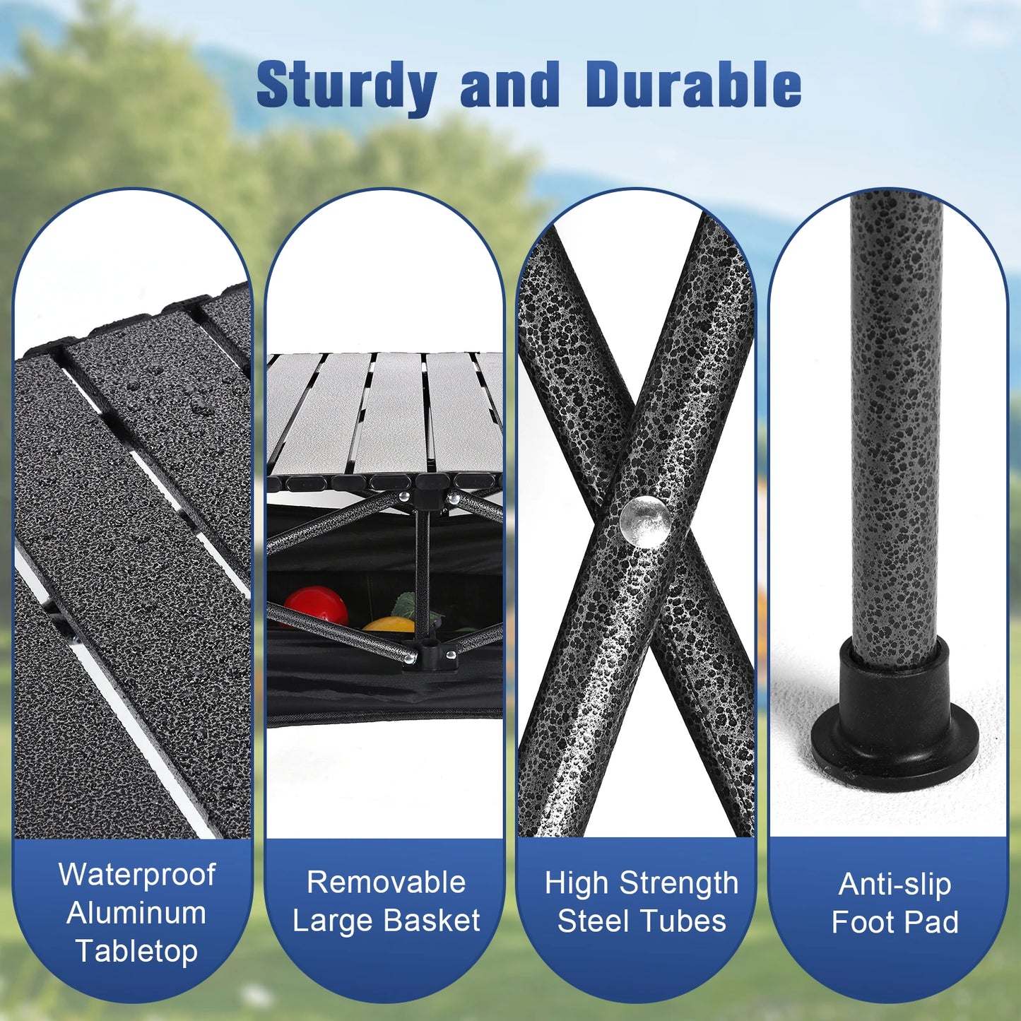 Outdoor Folding Table Lightweight Camping Lifting Table Adjustable Roll-Up Rectangular Table for Picnic Camping Trip Beach BBQ