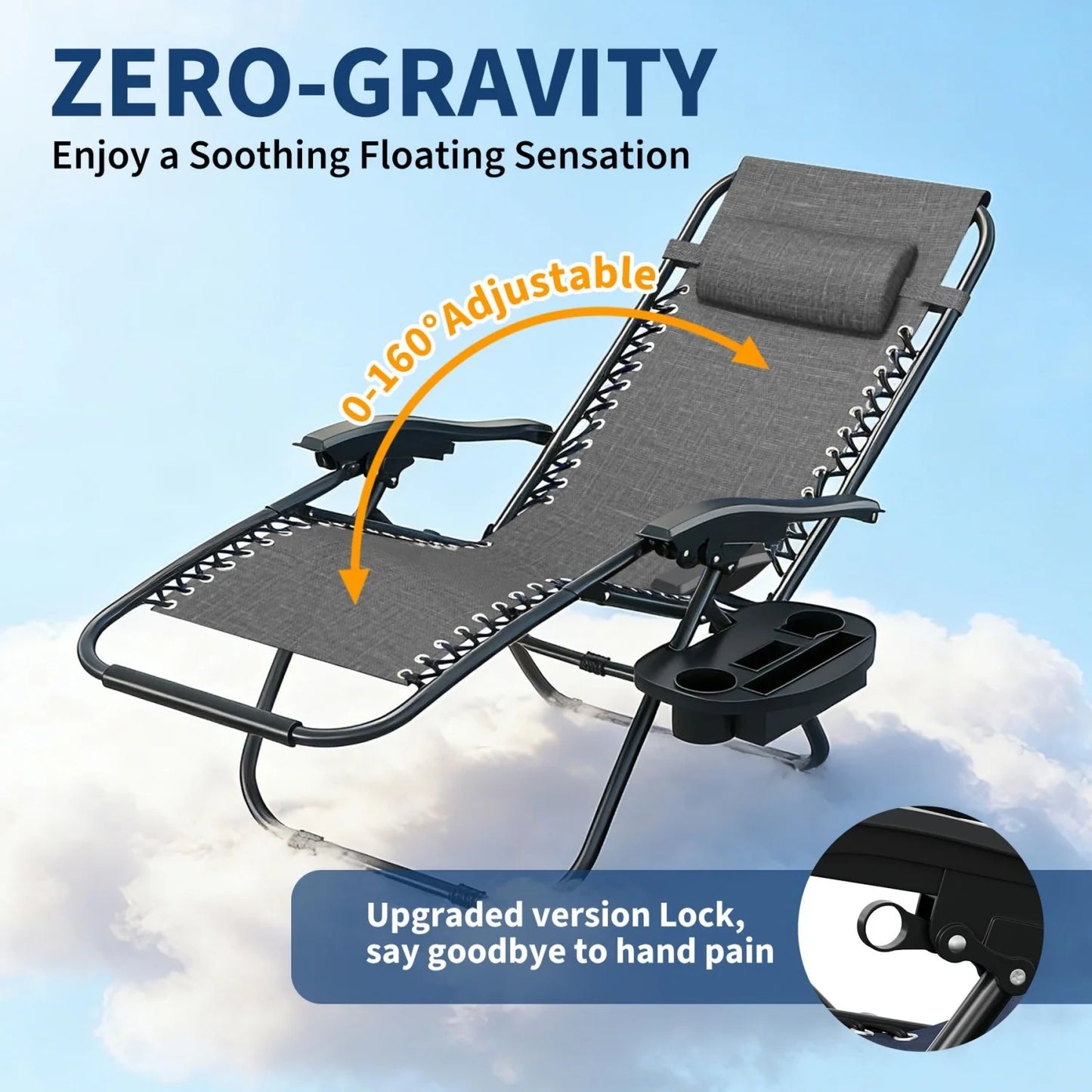 2 Pack Zero Gravity Chair with Cup Holder Tray and Pillow  – Patio Lounge Chair, Adjustable Reclining Chair, Portable Folding Outdoor Camping Chairs for Deck, Beach, Yard, Garden