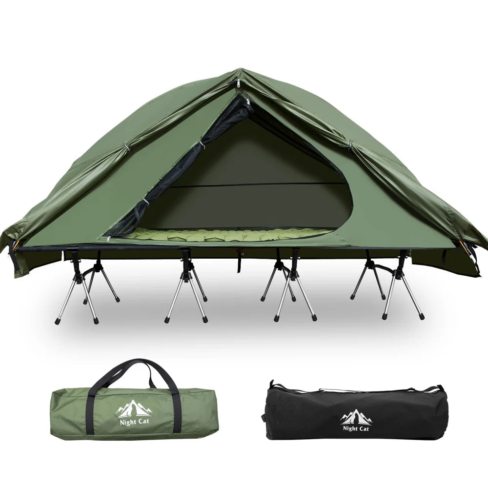 Elevated Camping Cot Tent with 16 Legs Heavy Duty Off-Ground Tent for 1 Person Rainfly Quick Setup for Fishing Hunting & Beach