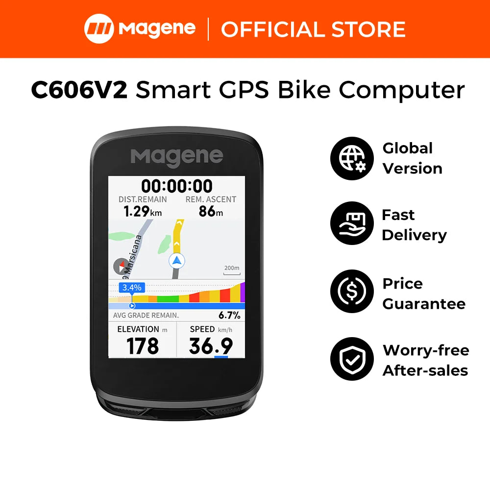 Magene C606V2 GPS Bike Computer Navigation Speedometer Bicycle Odometer Wi-Fi Offline Route Indoor Training 13 Language ClimbPro