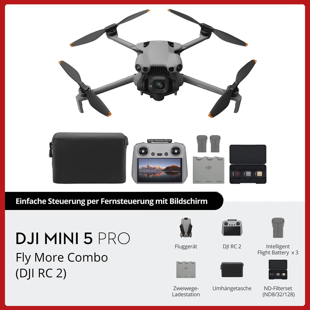 DJI Mini 5 Pro Camera Drones ActiveTrack 360° Ultra-Light Foldable with 1-Inch CMOS 4K Camera Drone Omnidirectional Obstacle Sensing 225° Gimbal 20km Transmission With Mini 5 Pro Accessories for Beginners