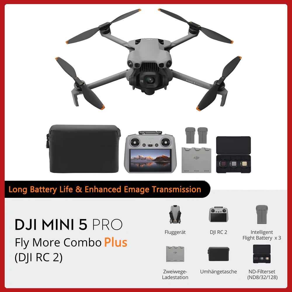 DJI Mini 5 Pro Camera Drones ActiveTrack 360° Ultra-Light Foldable with 1-Inch CMOS 4K Camera Drone Omnidirectional Obstacle Sensing 225° Gimbal 20km Transmission With Mini 5 Pro Accessories for Beginners