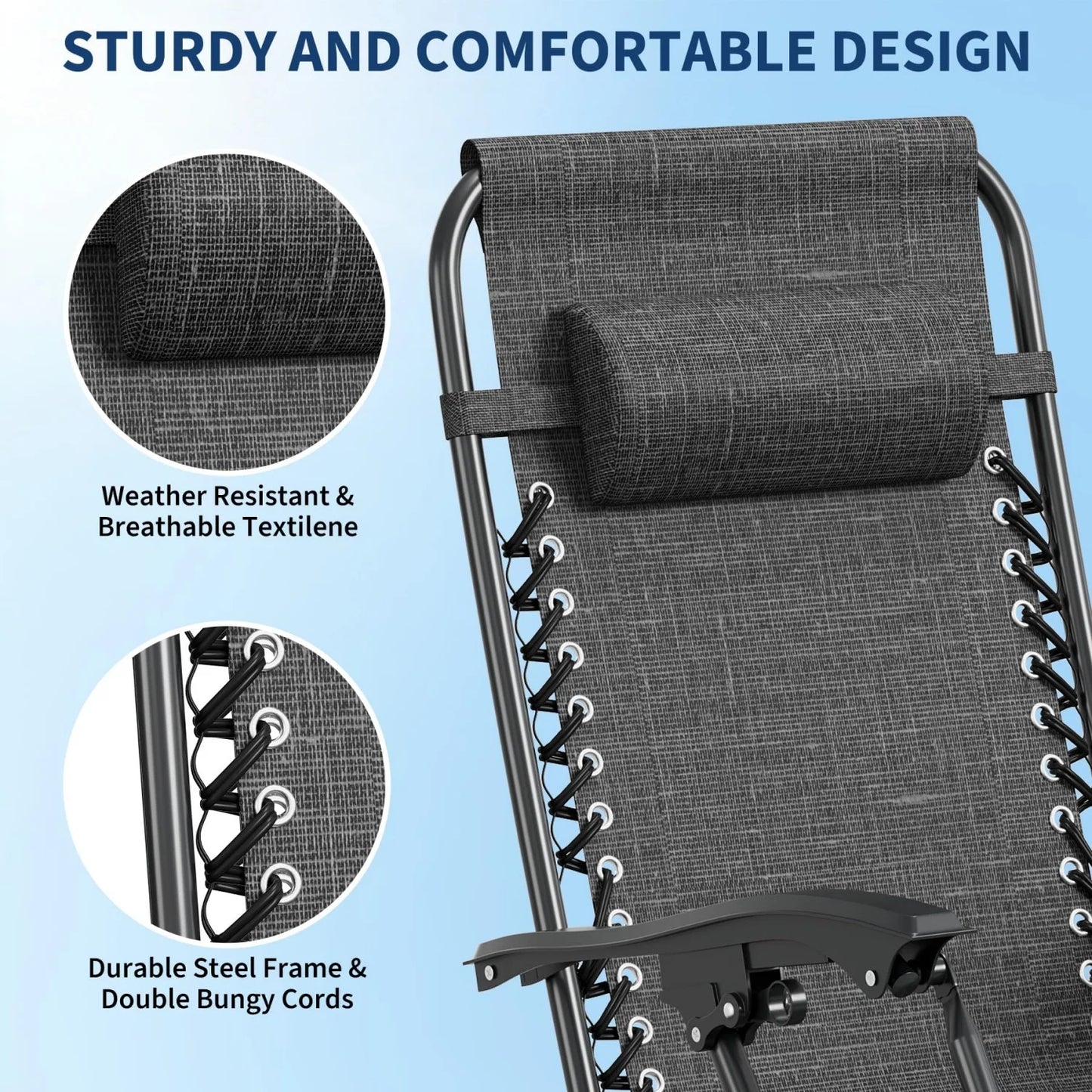 2 Pack Zero Gravity Chair with Cup Holder Tray and Pillow  – Patio Lounge Chair, Adjustable Reclining Chair, Portable Folding Outdoor Camping Chairs for Deck, Beach, Yard, Garden