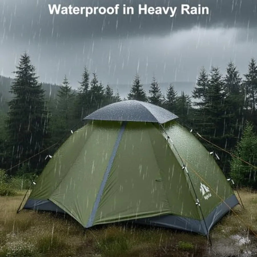 Backpacking tent for 1-2 persons, nylon fabric, olive green, quick-clip setup and heavy rainproof design
