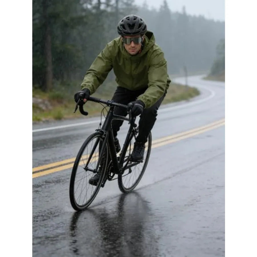 UIQUR Mens Rain Jacket Lightweight Windbreaker Waterproof Raincoat Cycling Running Hiking Gear Hood Packable
