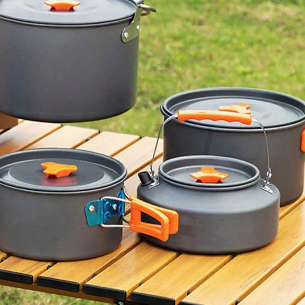 Camping Cookware Kit NonStick Aluminum Alloy Pot Pan Kettle Set For Camping Hiking Fishing Backpacking