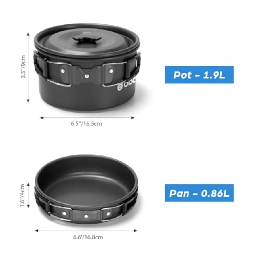 15pcs Camping Cookware M Kit, Non-Stick Lightweight Pot Pan Kettle Set with Stainl Steel Cups Plates Forks Knives Spoons for Ca