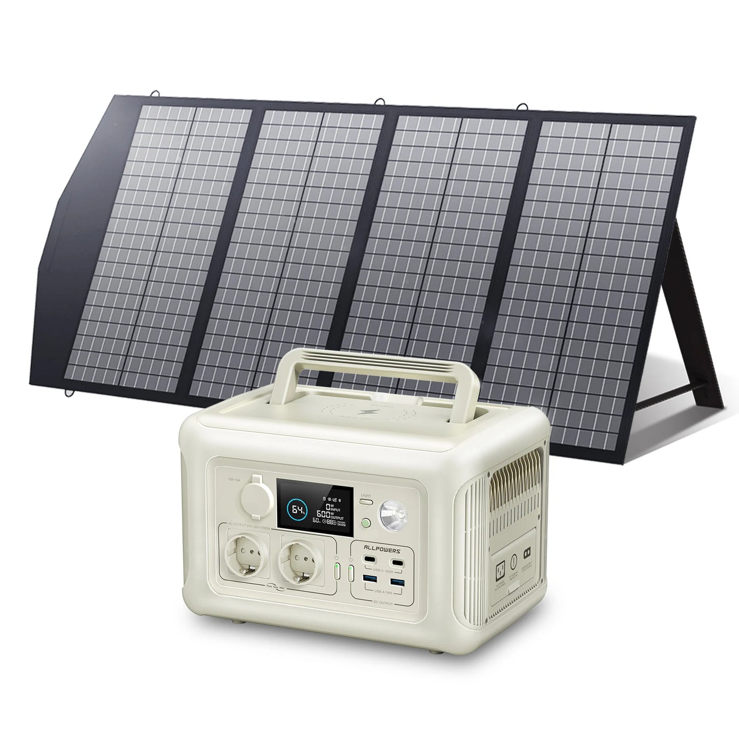 ALLPOWERS Solar Panel kit 100W 140W 200W Portable Solar Charger with Portable Power Station 600W  LiFePO4 Battery Generator UPS