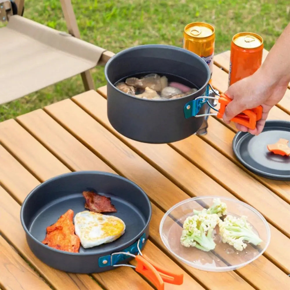 Camping Cookware Kit NonStick Aluminum Alloy Pot Pan Kettle Set For Camping Hiking Fishing Backpacking