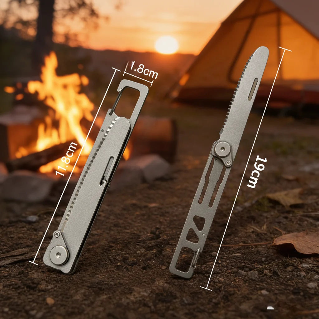 Titanium Folding Spoon and Fork for Camping, Multifunctional combination tableware - Lightweight, Durable Travel Utensil  - EDC